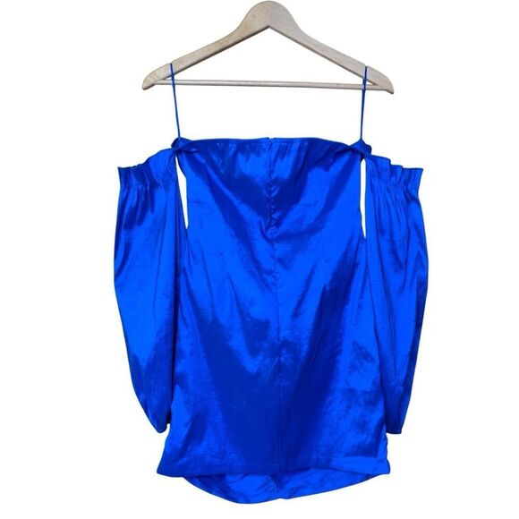 Area Stars Taffeta Ruched Off The Shoulder Long Sleeve Mini Dress Blue Size M - Picture 8 of 12